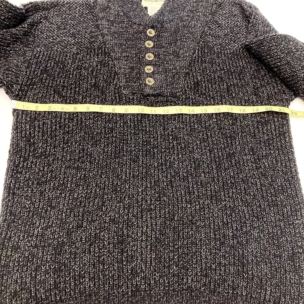 Vintage Eddie Bauer Henley Sweater Mens Small 90s Black Marled Knit 100% Cotton